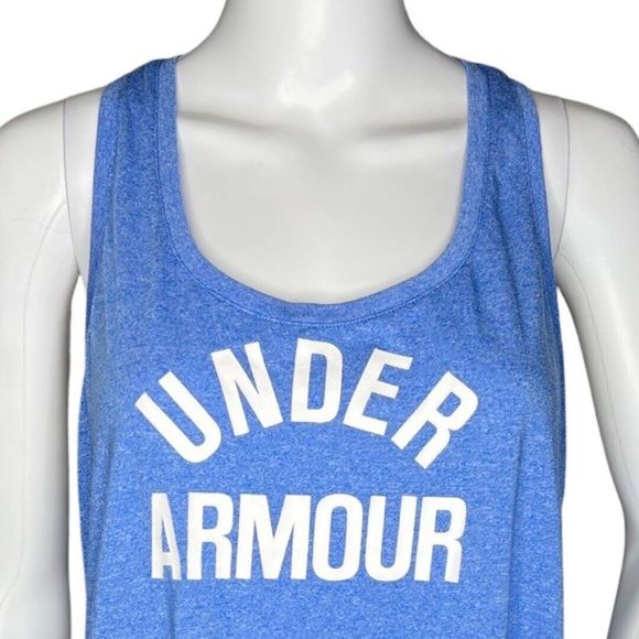 Under Armour Shirt Womens Medium Blue White Threadborne Tank‎ Workout Athleisure - Picture 5 of 8